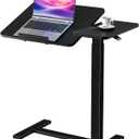 DUMOS Adjustable Bedside Overbed Table with Wheels, Black, 27.5" x 15.7" x 43.3"