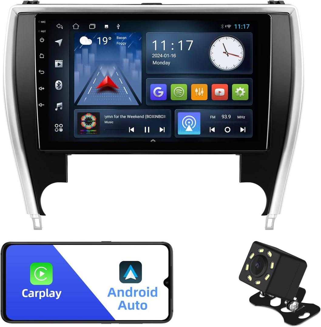 2+32G Android 12 Double Din Car Stereo for Toyota Camry 2015-2017 with 10.1 Inch Touchscreen Radio Built-in Bluetooth 5.4/WiFi 6/Wireless Carplay/Android Auto/GPS/FM/AUX-in/SWC/Backup Camera (Without Physical Buttons)