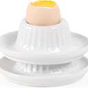 INGOFIN 2 Pcs Ceramic Egg Cups, Soft Boiled Egg Holders Set, Classic Porcelain Stackable, Easy to Clean Tray, Decorative Serving Dish for Breakfast, Easter or Kitchen, White
