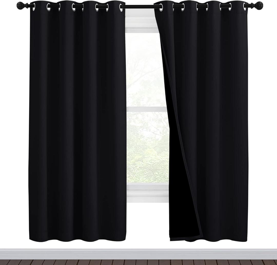 NICETOWN High-End Thermal Curtains, Full Blackout Curtains 72 Inches Long for Dining Room, Soundproof Window Treatment Drapes for Hall Room, Black, 46" Wide Per Panel, Set of 2 Panels (46"W x 72"L (Pack of 2), Black)