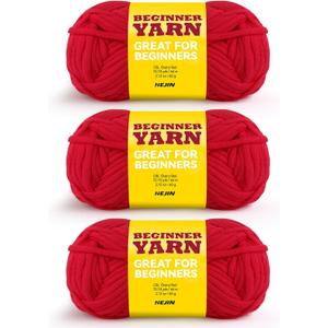 3x60g Cherry Red Yarn for Crocheting and Knitting;3x66m (72yds) Cotton Yarn for Beginners with Easy-to-See Stitches;Worsted-Weight Medium #4;Cotton-Nylon Blend Yarn for Beginners Crochet Kit Making