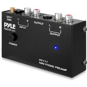 Pyle Mini Phono Turntable Preamp - Stereo Preamplifier with RCA Input/Output - Low Noise - Powered by 12V DC Adapter - Ideal for Vinyl & Phonographs - PP777