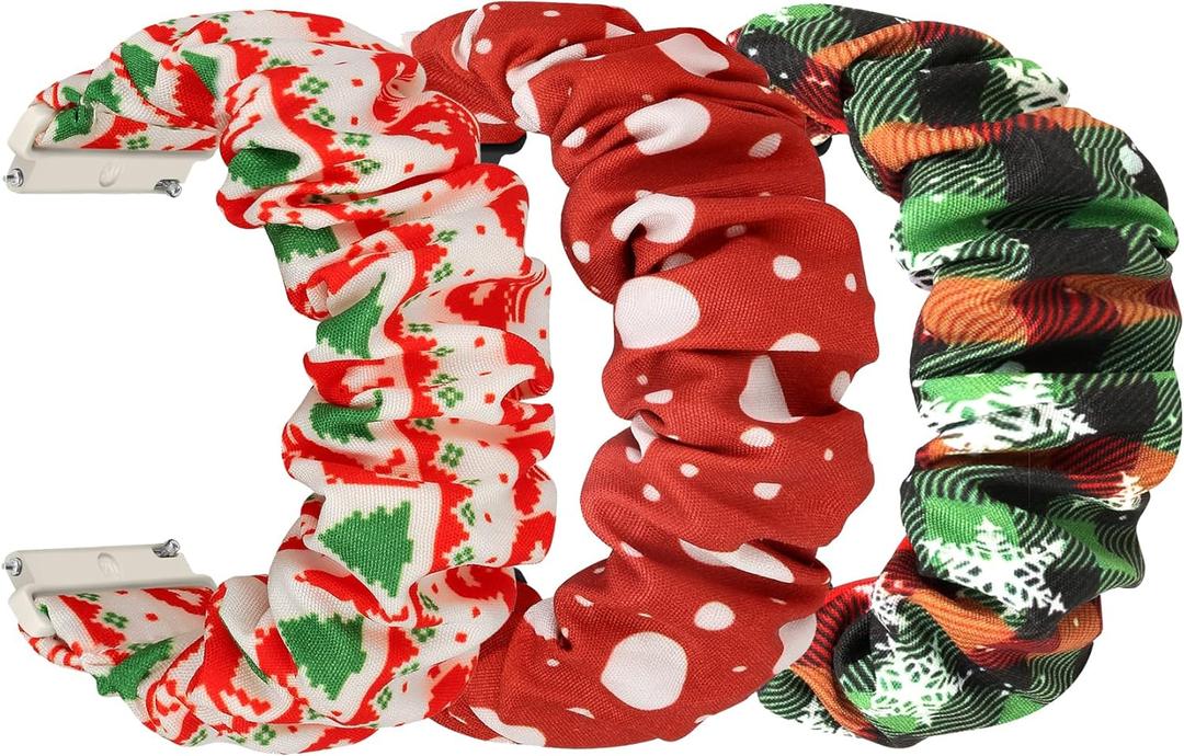 FTYQUEE Scrunchies Watch Bands Compatible with 16mm 18mm 19mm 20mm 22mm Quick Release Replacement Wristband, Stretchy Straps Fabric Bands for Men Women (22mm-Small Size, Boho + Plaid + Dot)