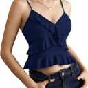 Women's Peplum Camisole Tops Spaghetti Strap Layered Ruffle Trim Going Out Tops (S)