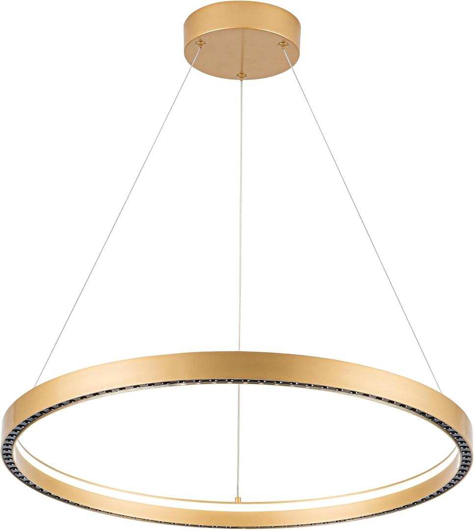 Modern Led Pendant Light Modern Led Chandelier, 1 Ring Circular Chandelier Dimmable Hanging Pendant Lighting for Living Room Dining Room Kitchen Island Foyer Office 23.6", 3000-6000K Gold
