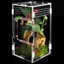 Acrylic Jumping Spider Enclosure, 4 * 4 * 8 Inch Small Ventilated Reptile Terrarium with Front and Top Opening Door for Tarantula, Insects, Frogs, Praying Mantis, Snails