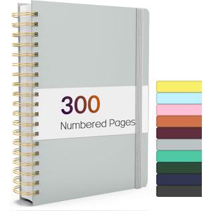 Forvencer A4 Lined Spiral Journal Notebook with 300 Numbered Pages,11" X 8.5" Thick Journals for Writing with 100GSM Paper, Hardcover Notebooks with Contents for Work, School, Grey
