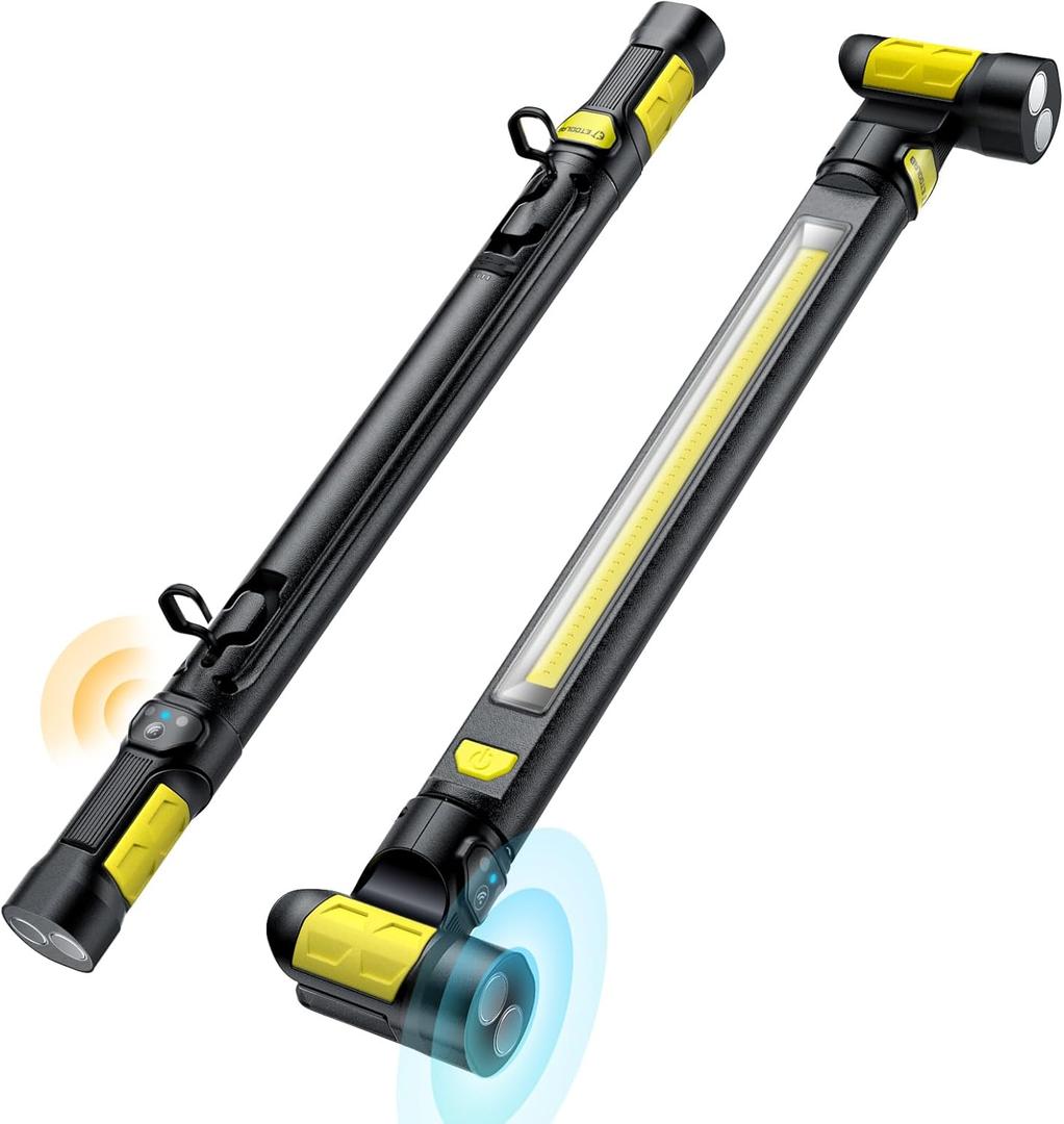 Work LightAUTO ON/Off 3000LM LED Work Light 5200mAh Under Hood Working Light with Hooks, Portable Magnetic Rechargeable Cordless Job Site Lighting for Mechanic/Car Repairing/Garage-Yellow