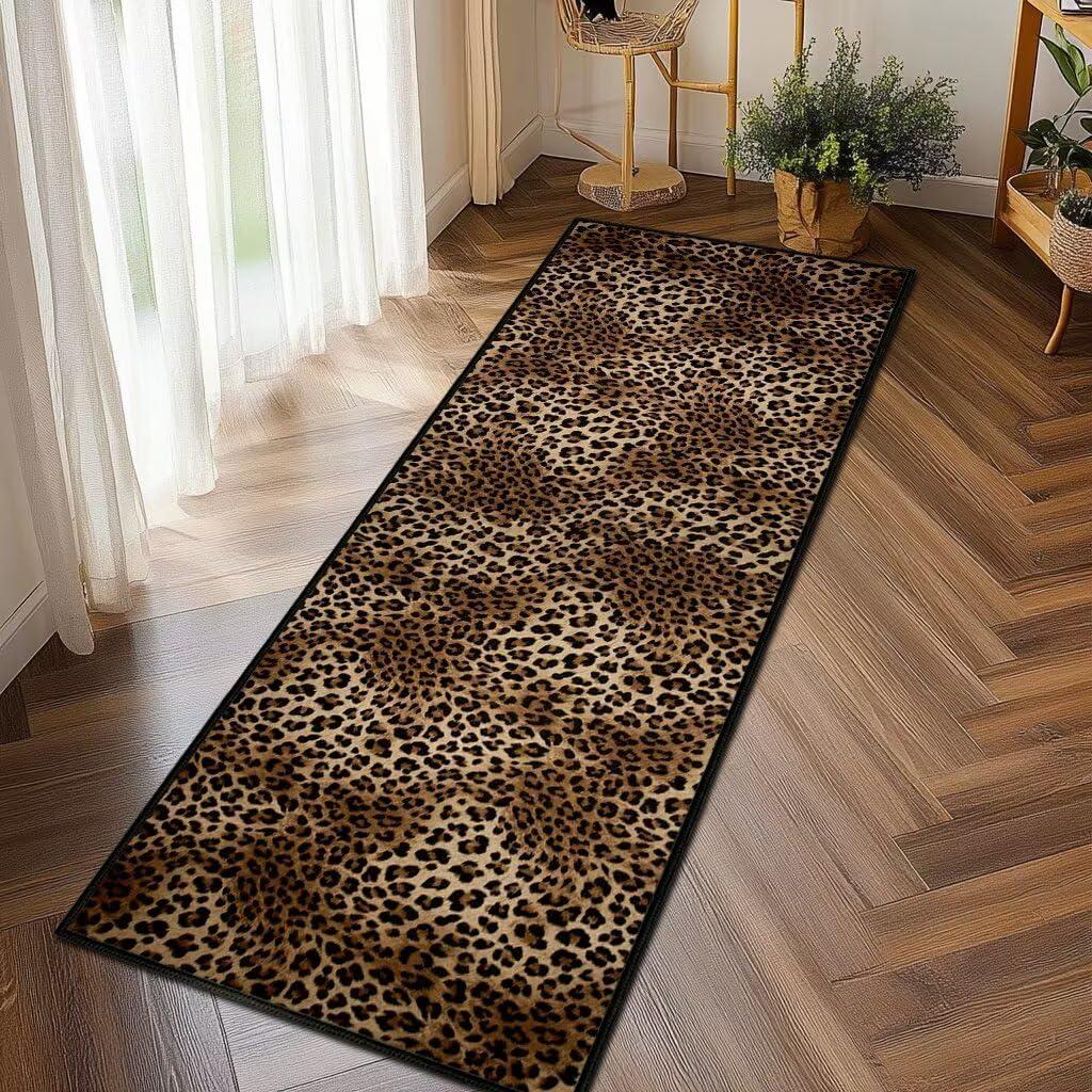 Leopard Runner Rug 2x6,Cheetah Print Rugs for Hallway,Ultra-Thin Throw Carpet Washable Kitchen Runners Animal Print Hide Entrance Door Mat Non Slip Accent Area Rug for Entryway Laundry Bedroom,Brown