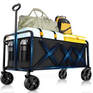 Collapsible Wagon with Wheels, 330 lbs Wagons Carts Foldable Wagon Cart, Carbon Steel Frame Structure, Lightweight Portable Folding Utility Grocery Shopping Cart for Grocery Sports Garden Camping