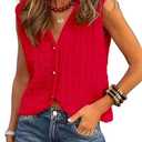 BTFBM Summer Sweater Vest for Women 2025 Sleeveless V Neck Button Up Cardigan Waffle Knit Tank Tops Spring Clothes(Red, XX-Large)
