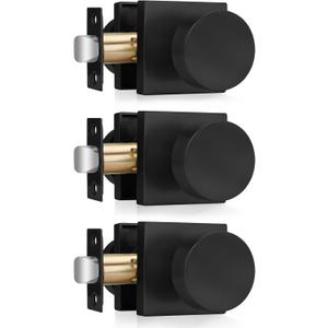 Haidms Matte Black Door Knobs Passage, Heavy Duty Square Matte Black Hall and Closet Door Knobs for Hallway, Zinc Alloy Passage Door Knob Hallway (3 Pack)