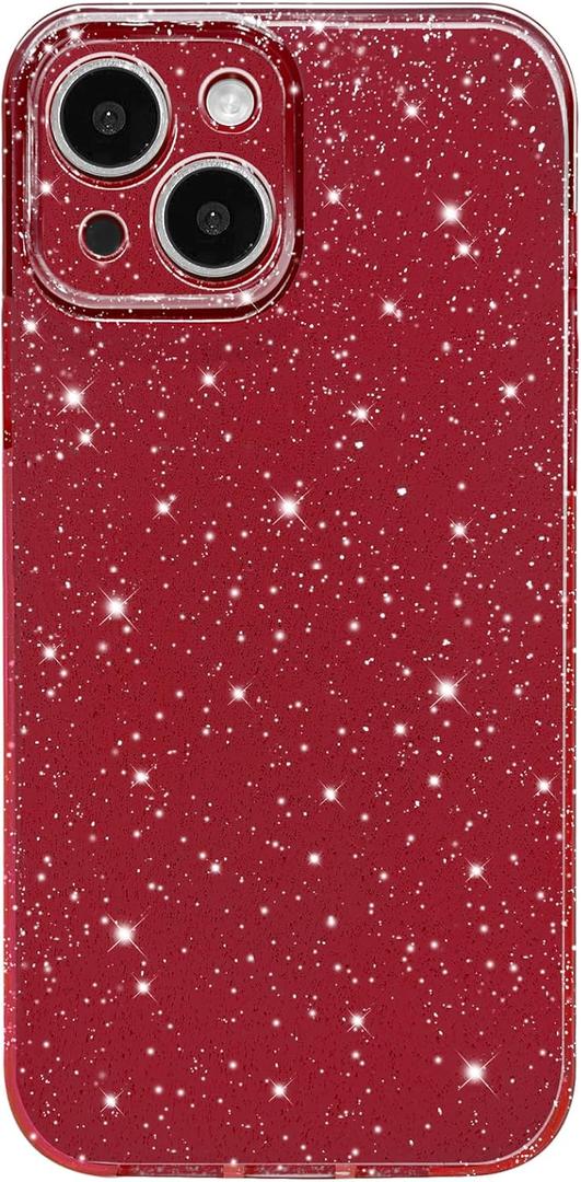 Hython Case for iPhone 14 Case Glitter Cute Sparkly Shiny Bling Sparkle Phone Cases 6.1", Thin Slim Fit Soft TPU Bumper Shockproof Rubber Protective Cover for Women Girls Girly, Red