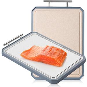 Titanium Cutting Board Double Sided, Titanium Cutting Boards for kitchen, Wheat straw Large Cutting Board for meat, Easy Clean and Non toxic Chopping Board Dishwasher Safe (16"L x 11"W)