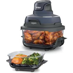 Ninja Crispi 4-in-1 Glass Air Fryer | 450F | Non-Toxic | 4QT & 6-Cup Glass Containers w/Lids | Microwave, Freezer, Dishwasher Safe | Max Crisp, Air Fry, Bake, Recrisp | Cyberspace Gray, FN101GY