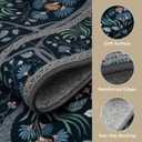 Joydeco Floral Living Room Rugs, Washable Large Bedroom Rug 8x10 Under Bed Non Slip, Soft Forest Botanical Low-Pile Floor Indoor Throw Carpet for Dining Table Home Office, Blue-Black