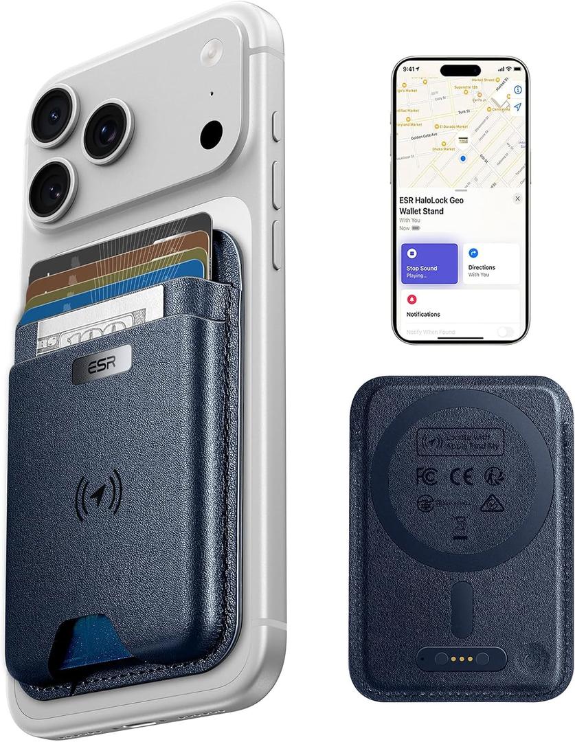 ESR Geo for MagSafe Wallet with Full Find My Functionality, RFID Blocking, 5 Cards Holder for Phone Case, Strong Magnetic Wallet for iPhone 17e/17/16/15/14/13/12 Series, Not for Mini, Dark Blue