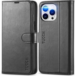 TUCCH Wallet Case for iPhone 13 Pro Max, RFID Blocking, 4 Card Slots, Stand Shockproof TPU Interior Shell, PU Leather Magnetic Flip Cover, Black