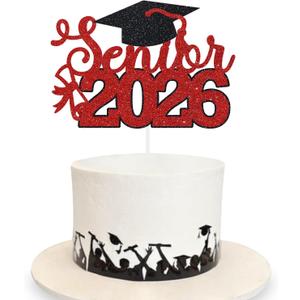 2 x Senior 2026 Graduation Decoration Cake Topper Glitter Grad Sticks Congratulations Ideas Red