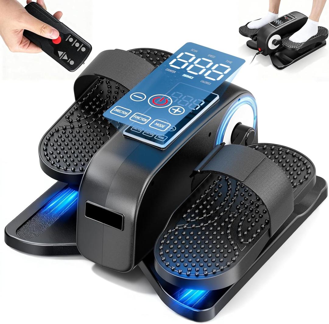 Under Desk Elliptical Machine, Electric Seated Leg Exerciser for Seniors, Adjustable Speed & Low-Impact Design, Quiet Portable Trainer with Remote Control for Home Office