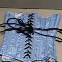 luvsecretlingerie Heavy Duty 26 Double Steel Boned Waist Training Satin Normal Torso Over bust Shaper Corset #8151-OT-SA (Medium, Light Blue Satin (Normal Torso-fit Well for 5'4"/163cm and Above))