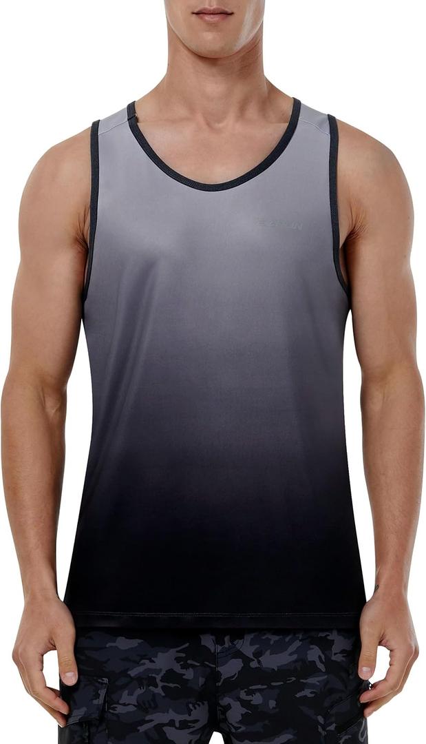 EZRUN Men's Quick Dry Sport Tank Top for Bodybuilding Gym Athletic Jogging Running,Fitness Training Workout Sleeveless Shirts (3X-Large, Grey Gradient)