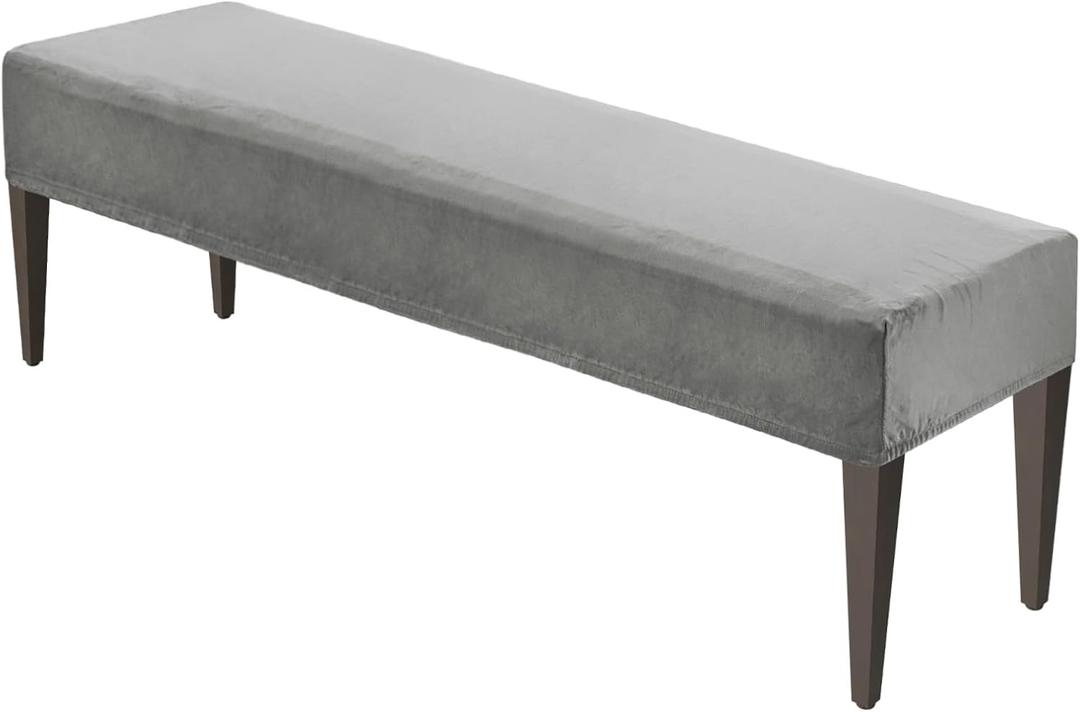 Dining Bench Cover, for 39.4 to 55" Length Waterproof Rectangle Stretchable Velvet Bench Slipcover Seat Covers for Living Room/Bedroom/Kitchen, Washable Seat Protector [Light Gray]