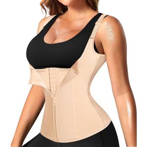 Nebility Waist Trainer for Women Corset Shapewear with Zipper Women's Waist Cincher Tank Top with Adjustable Straps (X-Large, Beige)
