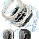 2+2 Pack Compatible with Samsung Galaxy Watch 7 Ultra Screen Protector + Case Protective, HD Tempered Glass + Hard PC Cover for Galaxy Watch 7 Ultra 47mm Accessories (Starlight+Black)