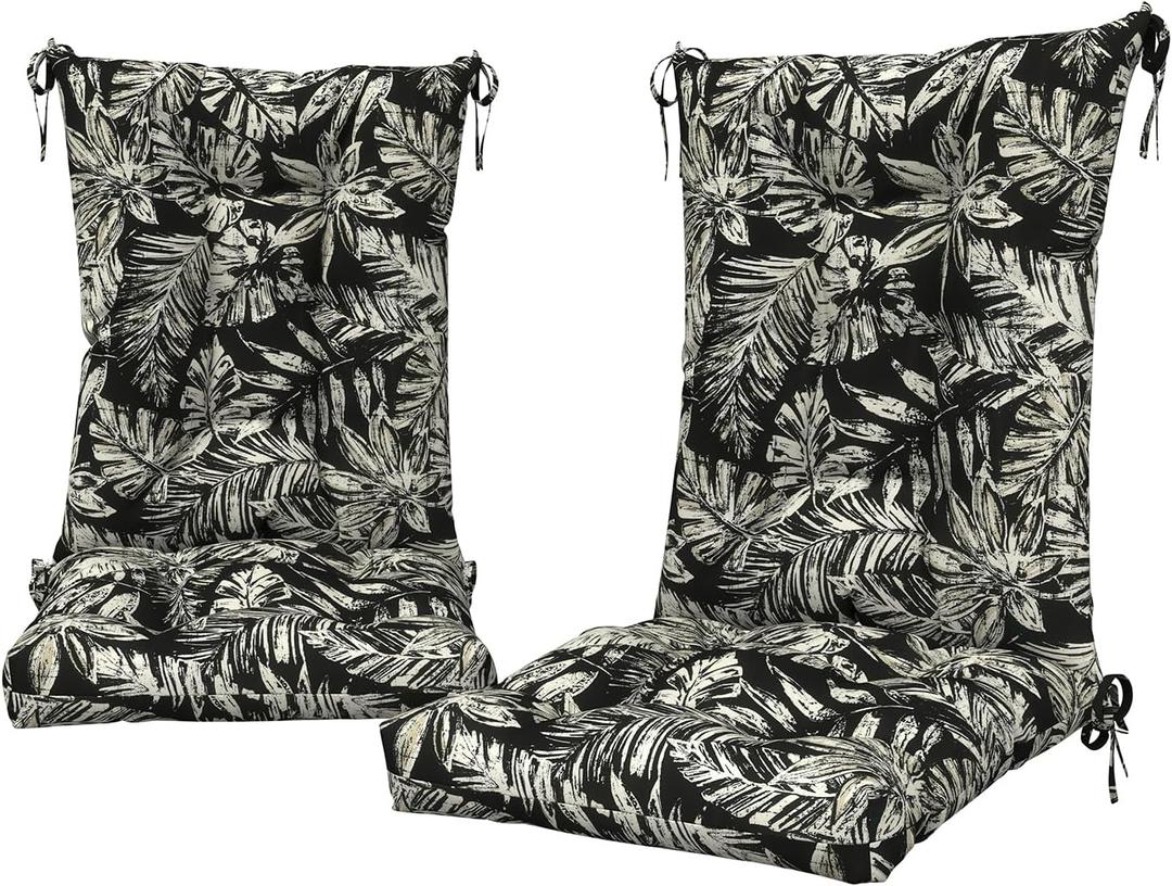 DYTXIII Set of 2 Rocking Chair Cushions for Outdoor/Indoor Use,Water Resistant Tufted High Back Chair Pads for Patio,Porch,Balcony Rocker and Adirondack Furniture - Leaf Black