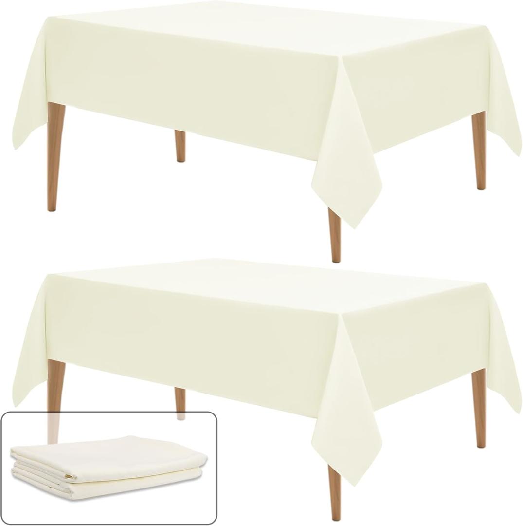 WIGENIUS 2 Pack Ivory Table Cloth Rectangle Tablecloths 60X102 Inch,Polyester Table Cloth for 6 Foot Rectangle Tables,Wrinkle Resistant Washable Fabric Table Covers for Party,Wedding Banquet