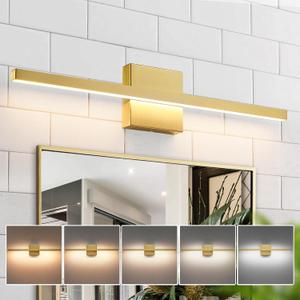 Gold Bathroom Light Fixtures - 23.6 inch Brushed Gold Vanity Lights for Bathroom Over Mirror Dimmable18W LED Dimmable 5CCT Wall Sconce Lighting Fixture for Bathrooms Bedroom