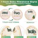 2 x 3D Baby Monthly Milestone Wooden Discs Set  15 Pcs Baby Month Markers for Photos, Hello World Newborn Announcement Sign, My First Holiday Milestones Props Keepsakes