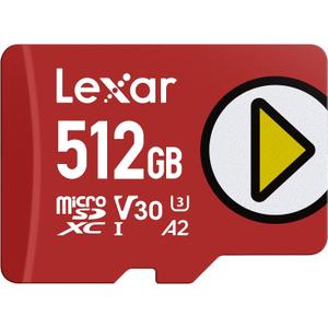 Lexar 512GB PLAY micro SD Card, UHS-I, C10, U3, V30, A2, Full HD, 4K, Up to 205/140 MB/s microSDXC Memory Card, Expanded Storage for Nintendo-Switch 1, Gaming, Smartphones, Tablets (LMSPLAY512G-BNSNU)