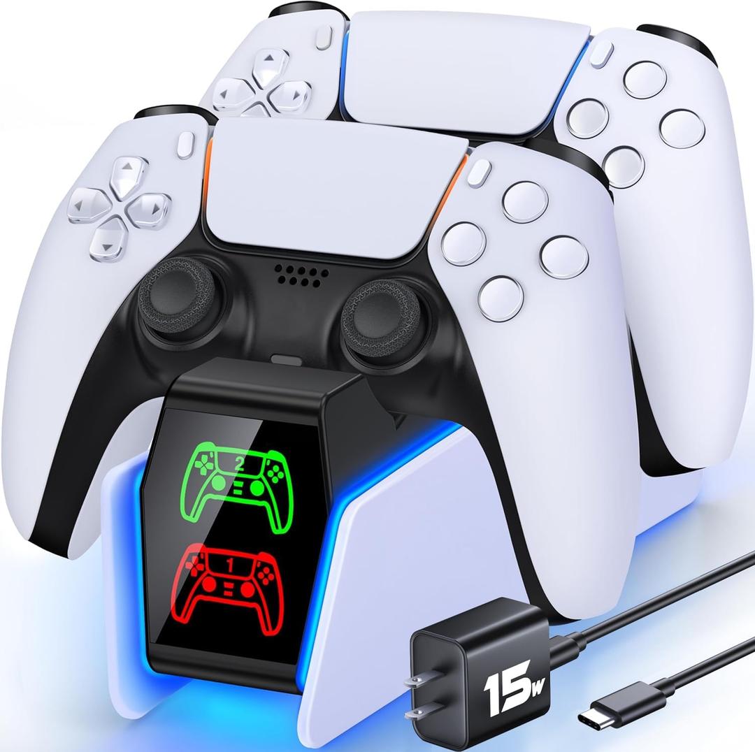 PS5 Controller Charger Station for Playstation 5 Controllers with LED Light Dual Stand Charger Dock, PS5 Controller Charging Station Accessories for PlayStation 5 Storage Kit with AC Adapter