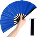 Large Folding Hand Fan, Nylon-Cloth Vintage Retro Fabric Fans, Glitter Bamboo Ribs Chinese Kung Fu Tai Chi Hand Fan for Women, Festival, Dance, Gift, Performance, Decorations