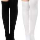 Bencailor 2 Pairs Flip Flop Socks for Women Split Toe Tabi Japanese Casual Sandal Long Socks for Men Women (Black and White)