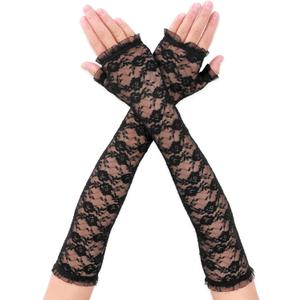 Lusofie Long Lace Gloves Formal Fingerless Women Bridal Lace Floral Gloves for Wedding Tea Party Prom Arm Sleeves (Black)