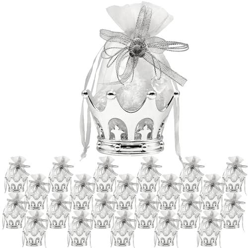 JC HUMMINGBIRD JCHB 24 Pieces Fillable Silver Crown with Flower Pouch Party Favors