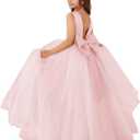 MCieloLuna Flower Girls Satin Tulle Princess Pageant Dress for Wedding Kids Pearls Prom Ball Gowns with Bow-Knot (6, Pink)