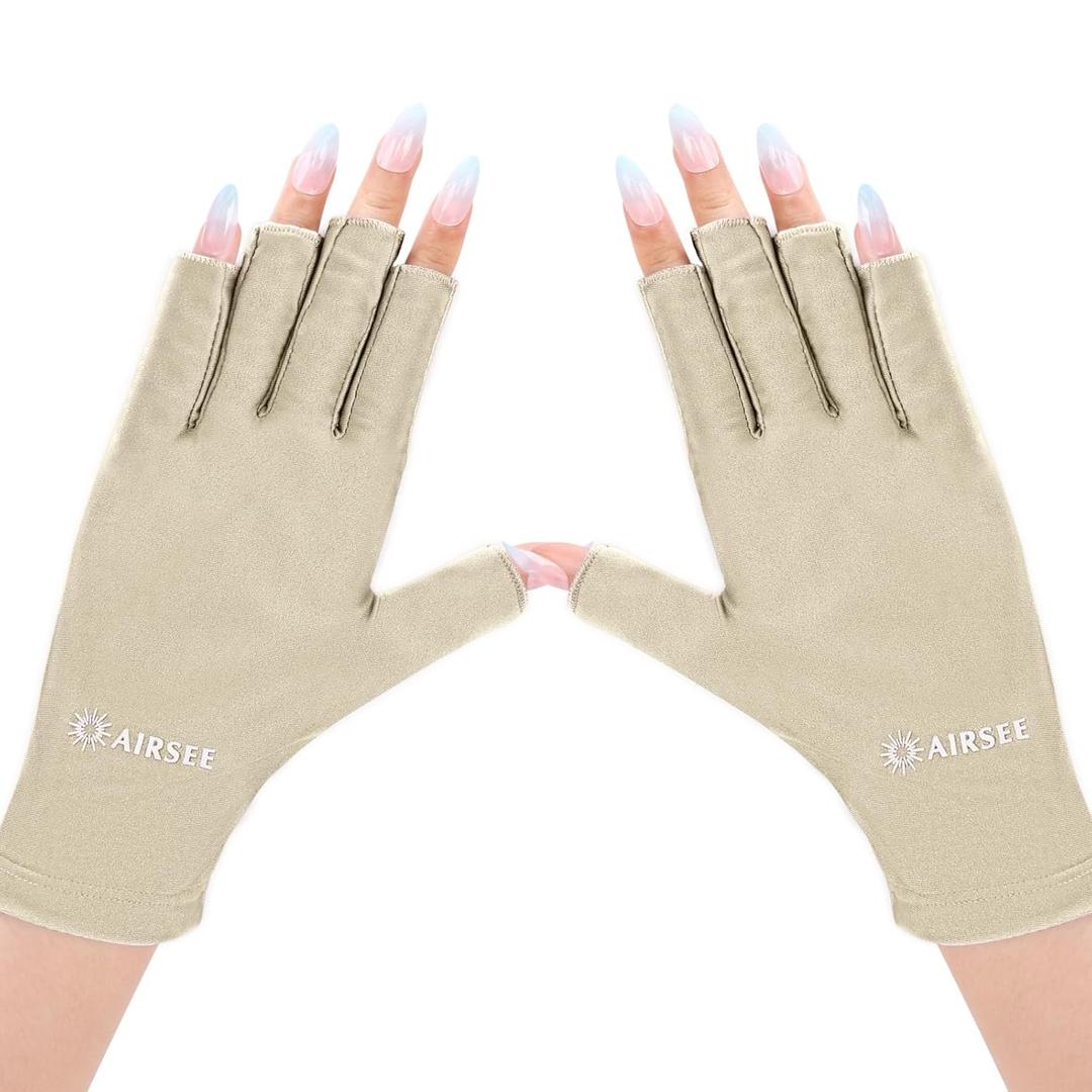 AIRSEE UV Gloves for Nail Lamp,Professional UPF50+ UV Protection Gloves for Manicures Nail Art,Fingerless Gloves That Shield Skin from The Sun and Nail Lamp (Nude)