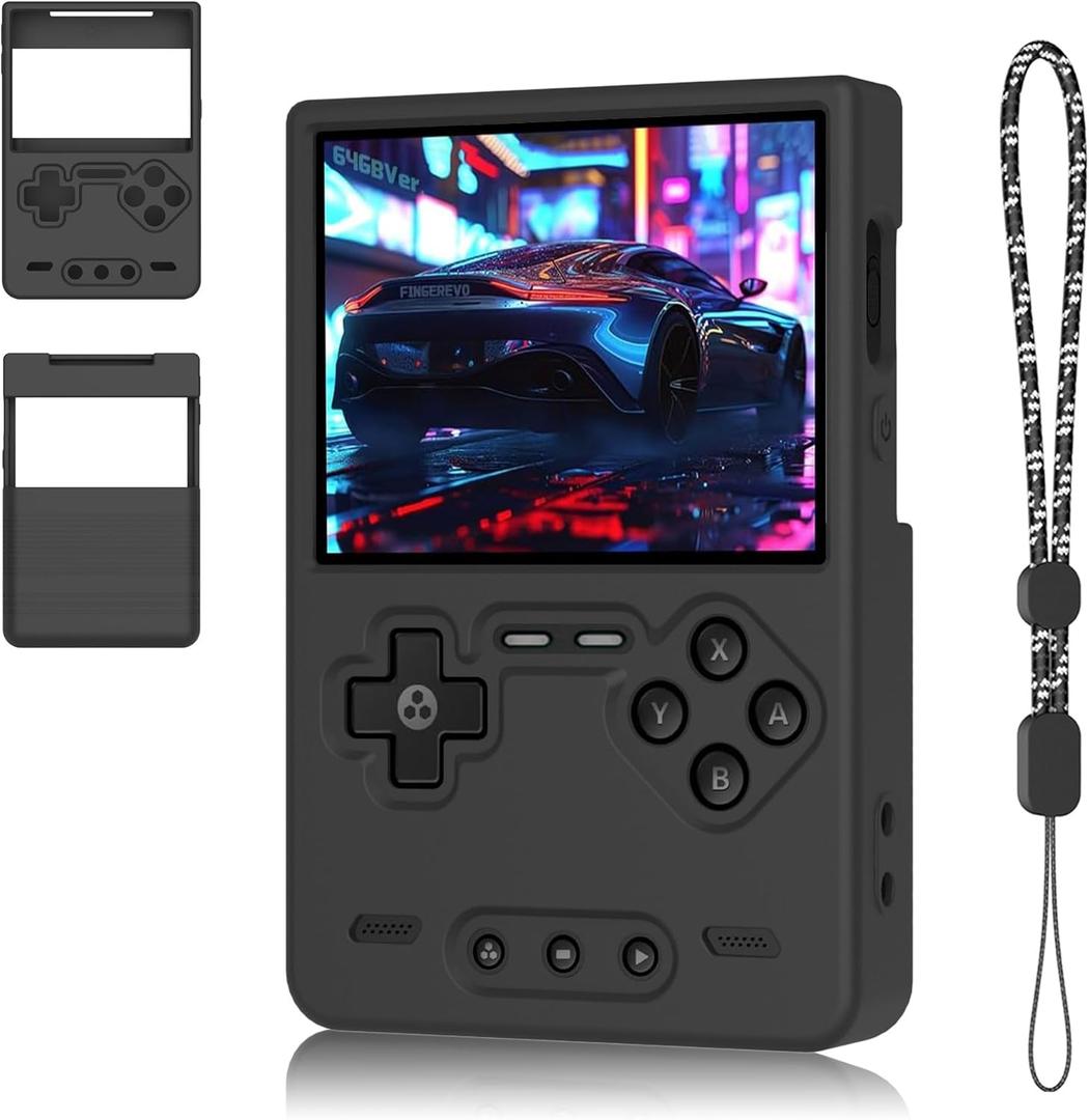 Silicone Case for Trimui Brick, Anti-Slip, Shock Proof, Soft Protective Case for Trimui Brick Handheld Game Console with Lanyard - Black