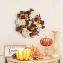 16 Inch Fall Hydrangea Wreaths for Front Door Artificial Autumn Pumpkin Chrysanthemum Wreaths for Thanksgiving Fall Harvest Outside Indoor Wall Window Decor