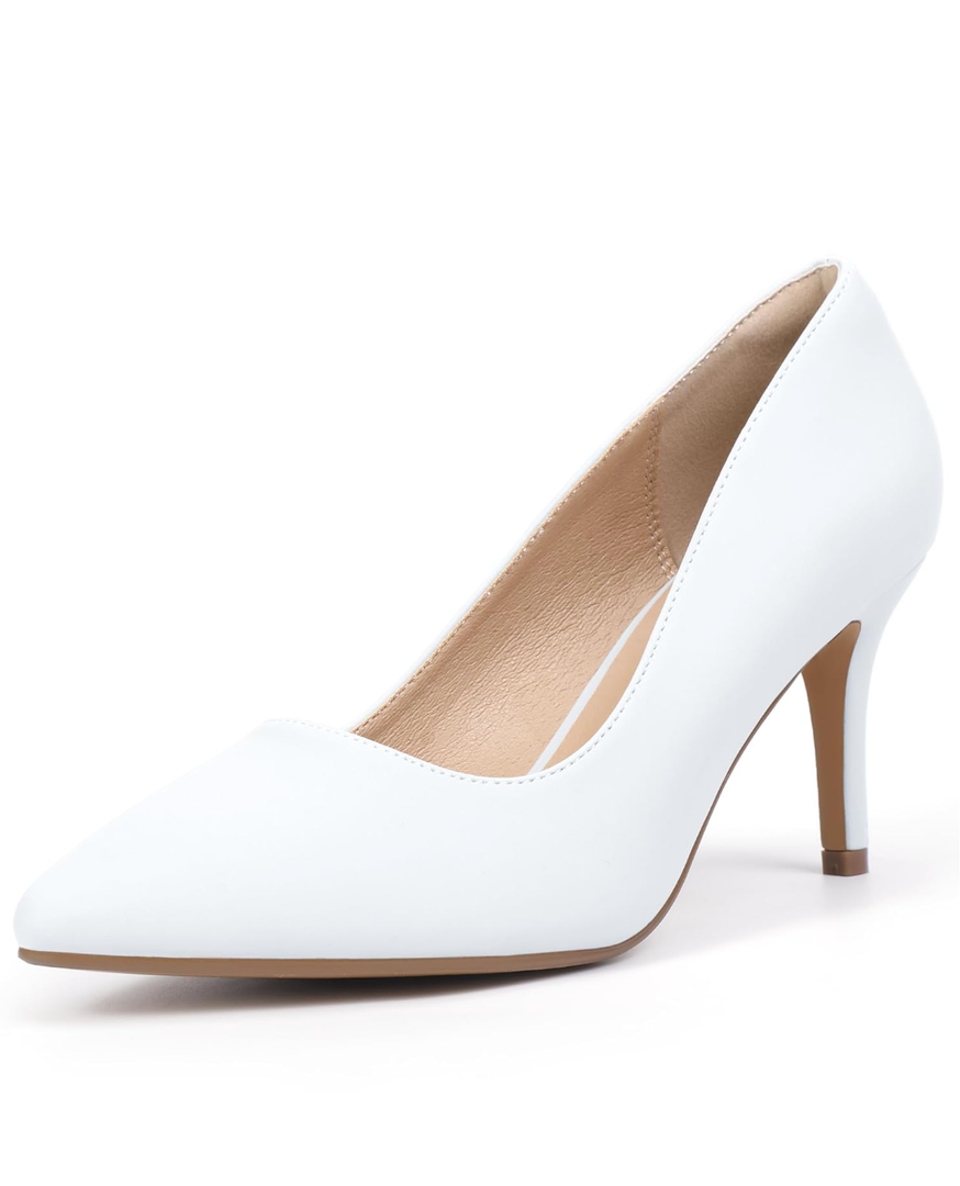 IDIFU IN3 High Heels Pumps Closed Toe Heels Women's Pumps Stiletto Pointed Toe Dress Shoes Wedding Prom Bridal Work Office Bride Bridesmaid Guest Trendy Dressy Fashion Comfortable Classic Pumps Shoes, Size 8