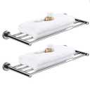 2-Tier Towel Racks for Bathroom Wall Mount, 20 inch Towel Shelves Stainless Steel, Bath Towel Holders for Toilet Kitchen Double Towel Hanger, Polished Finish