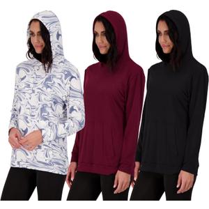 Real Essentials 3 Pack: Women's Dry Fit Long-Sleeve Hoodie Pullover Sweatshirt Pocket - Active Lounge
