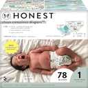 The Honest Company Clean Conscious Diapers for Delicate Skin | Up to 100% Leakproof | Hypoallergenic, Fragrance Free | Gender Neutral | Club Box, Size 1 (8-14 lbs), 78 Count (Prints May Vary)