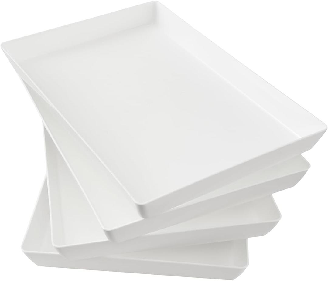 US Acrylic White Plastic Serving Trays (Set of 4) 15” x 10” | Large Unbreakable Reusable Rectangular Party Platters | Serve Appetizers, Fruit, Veggies, & Desserts | BPA-Free 