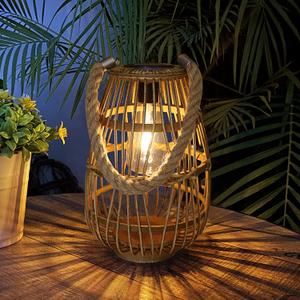 Natural Rattan Solar Lantern with Handle - Large Waterproof LED Decorative Garden Lights, Bright Rattan Solar Table Lamp for Yard, Patio, Wedding, Home Decoration