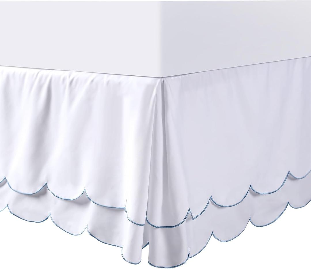 Coastal Scallop Edge King Bed Skirt Easy Fit Elastic Band Tailored Pleated 14.5 Inch Drop Anti-Slip King Size Dust Ruffle Bed Skirt Wrap Around for Enhanced Privacy Home Decor Coastal Scallop Edge King Bed Skirt Easy Fit Elastic Band Tailored Pleated 14.5 Inch Drop Anti-Slip King Size Dust Ruffle Bed Skirt Wrap Around for Enhanced Privacy Home Decor